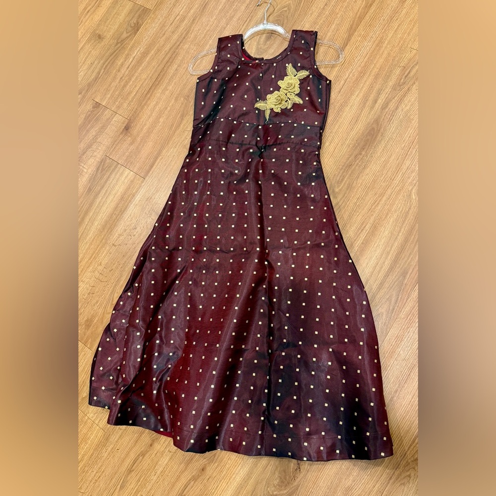 Elegant Maroon Indian Dress with Gold Accents for girls or teens